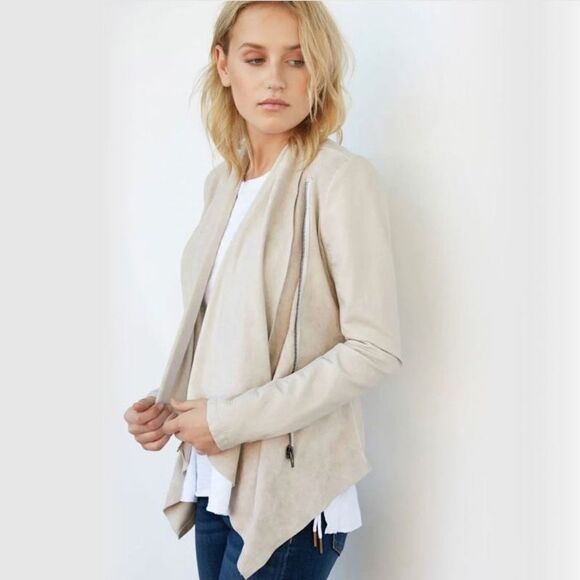 EUC Blank NYC Faux Leather Suede Mixed Media Draped Front Moto Jacket MEDIUM - Picture 8 of 9